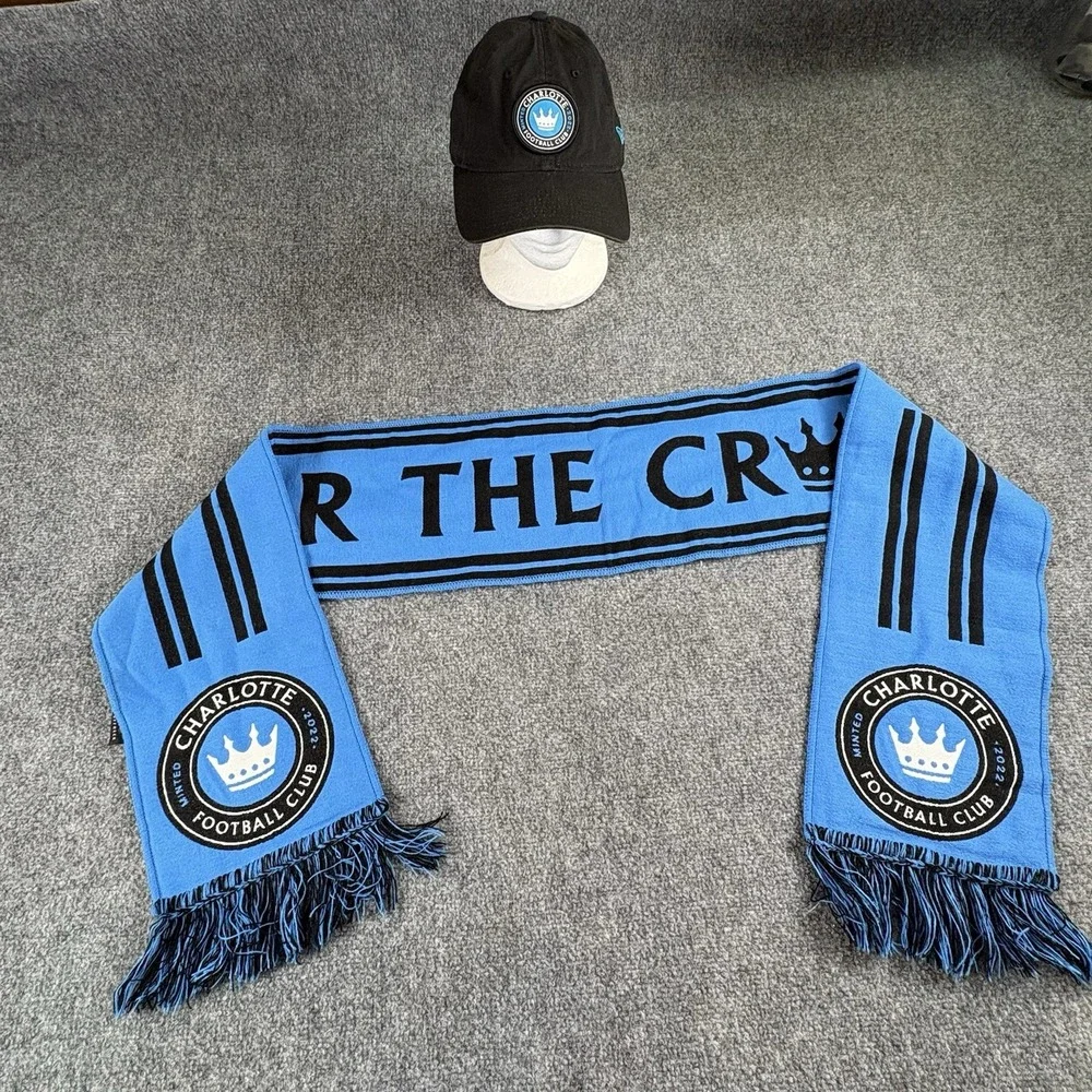 Charlotte FC New Era Hat & Ruffneck Scarf Set Black Blue MLS Soccer Adjustable